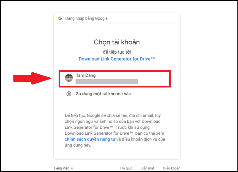 Chọn tài khoản Gmail chứa tệp của bạn